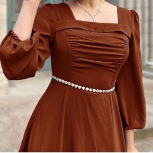 Women's 2023 Fall Vintage Dress Lantern Long Sleeve Square Neck Dress